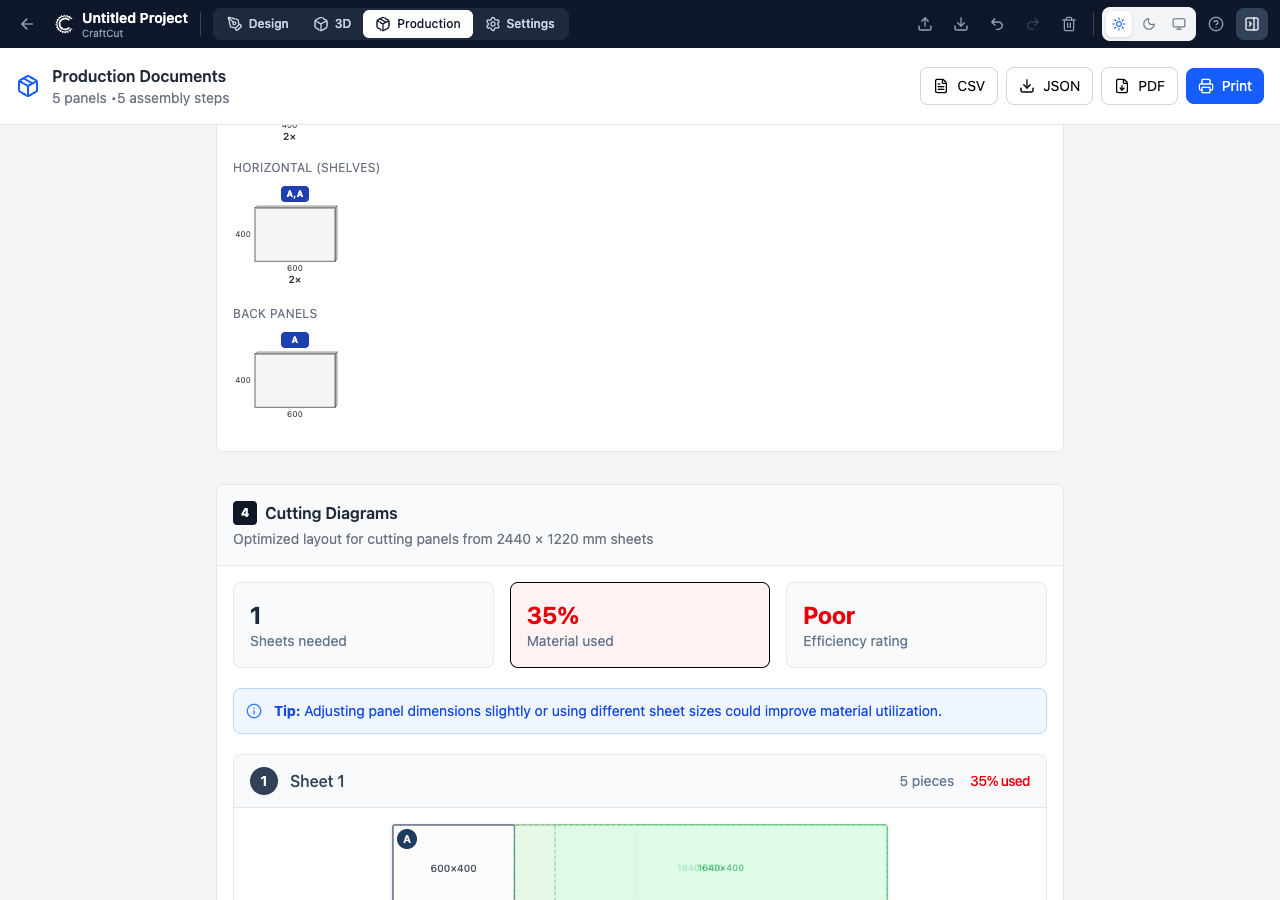CraftCut cutting diagram optimizer